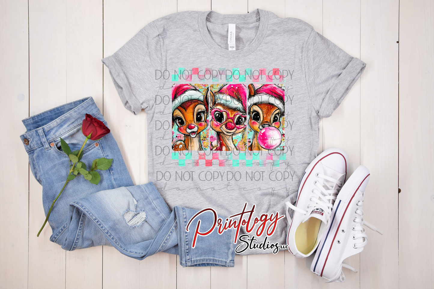 Colorful Reindeer Trio – Christmas DTF Transfer