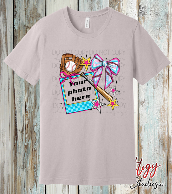 Custom Baseball Photo Shirt – Personalized Baseball Tee with Bow