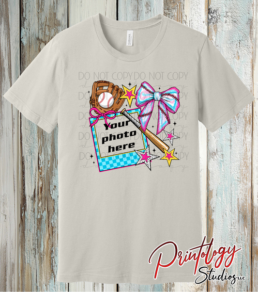 Custom Baseball Photo Shirt – Personalized Baseball Tee with Bow