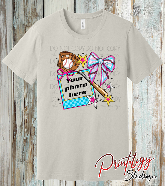 Custom Baseball Photo Shirt – Personalized Baseball Tee with Bow