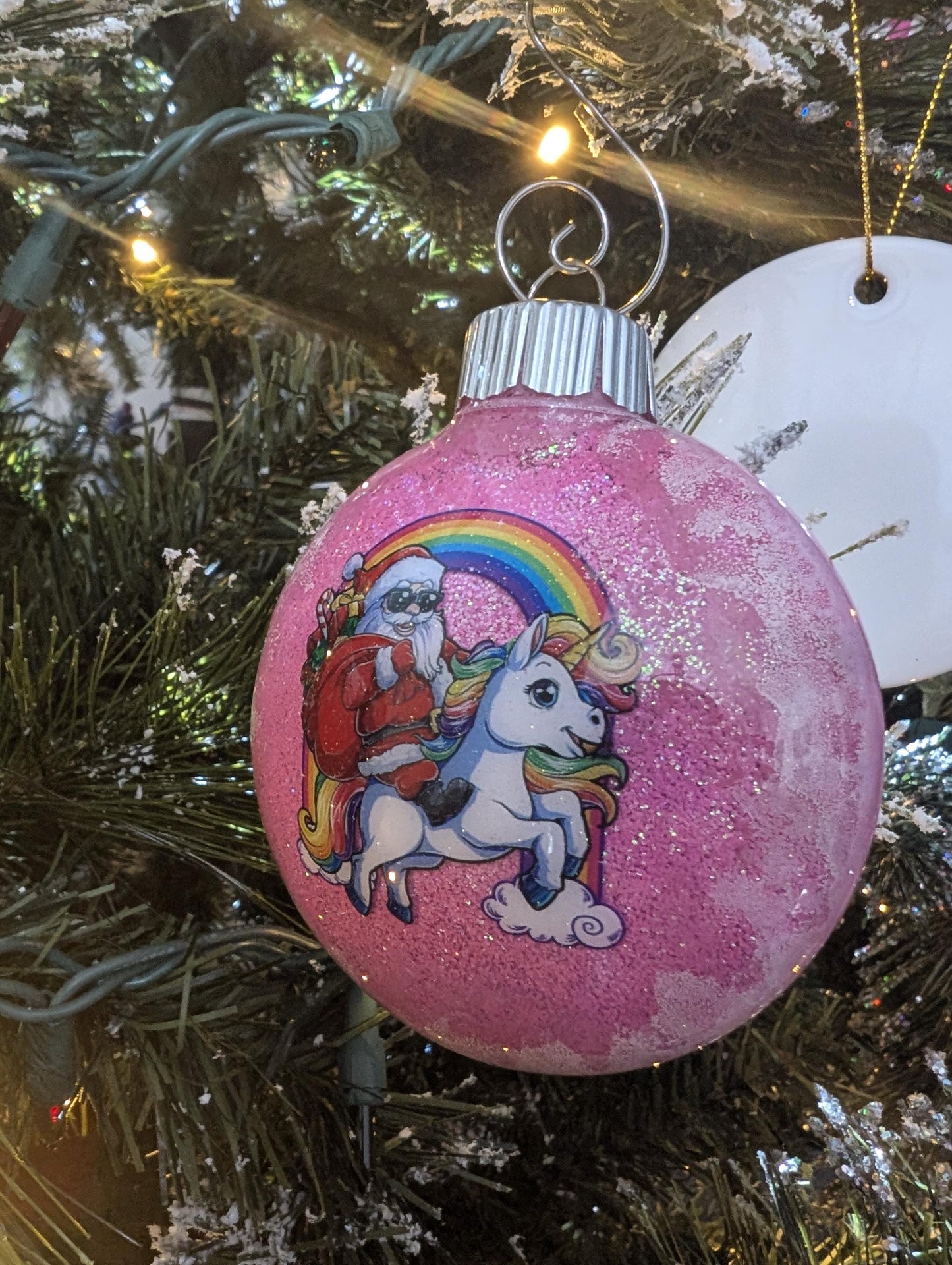 Santa Riding a Unicorn Ornament