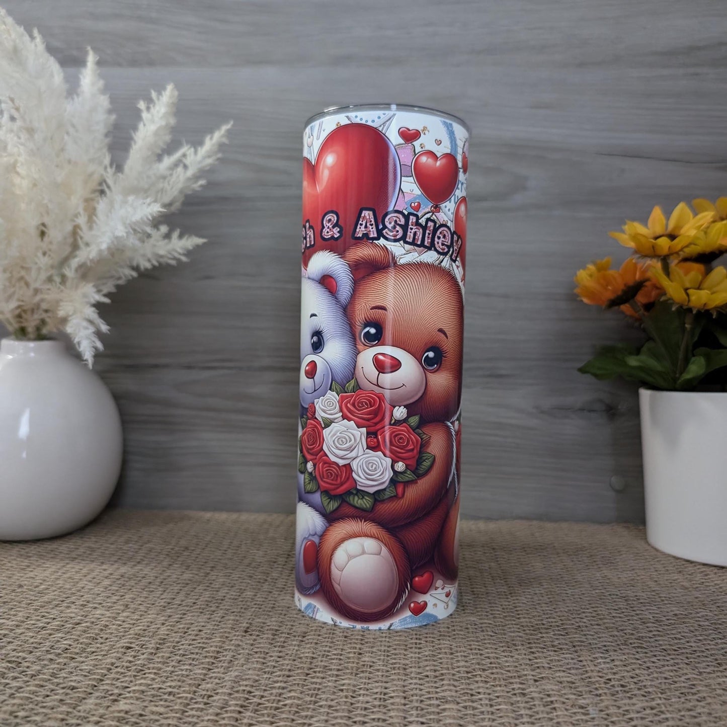 Personalized Teddy Bear Couple 20oz Skinny Tumbler