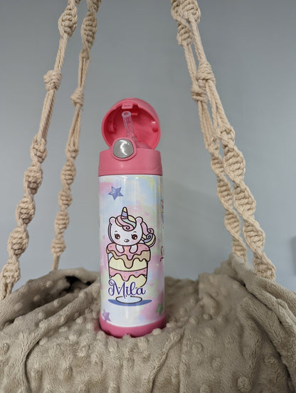 Personalized Kids Pop-Top Tumbler – Unicorn Cake Design with Straw Lid