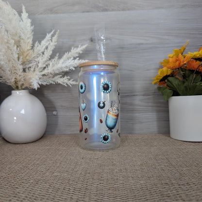 Floral Cow 16oz Frosted Glass Can