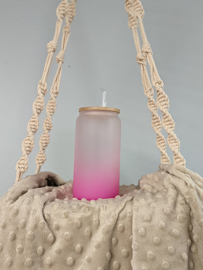 Pink Frosted Dragon Glass Cup – 16oz – “Rockin’ & Rollin’”