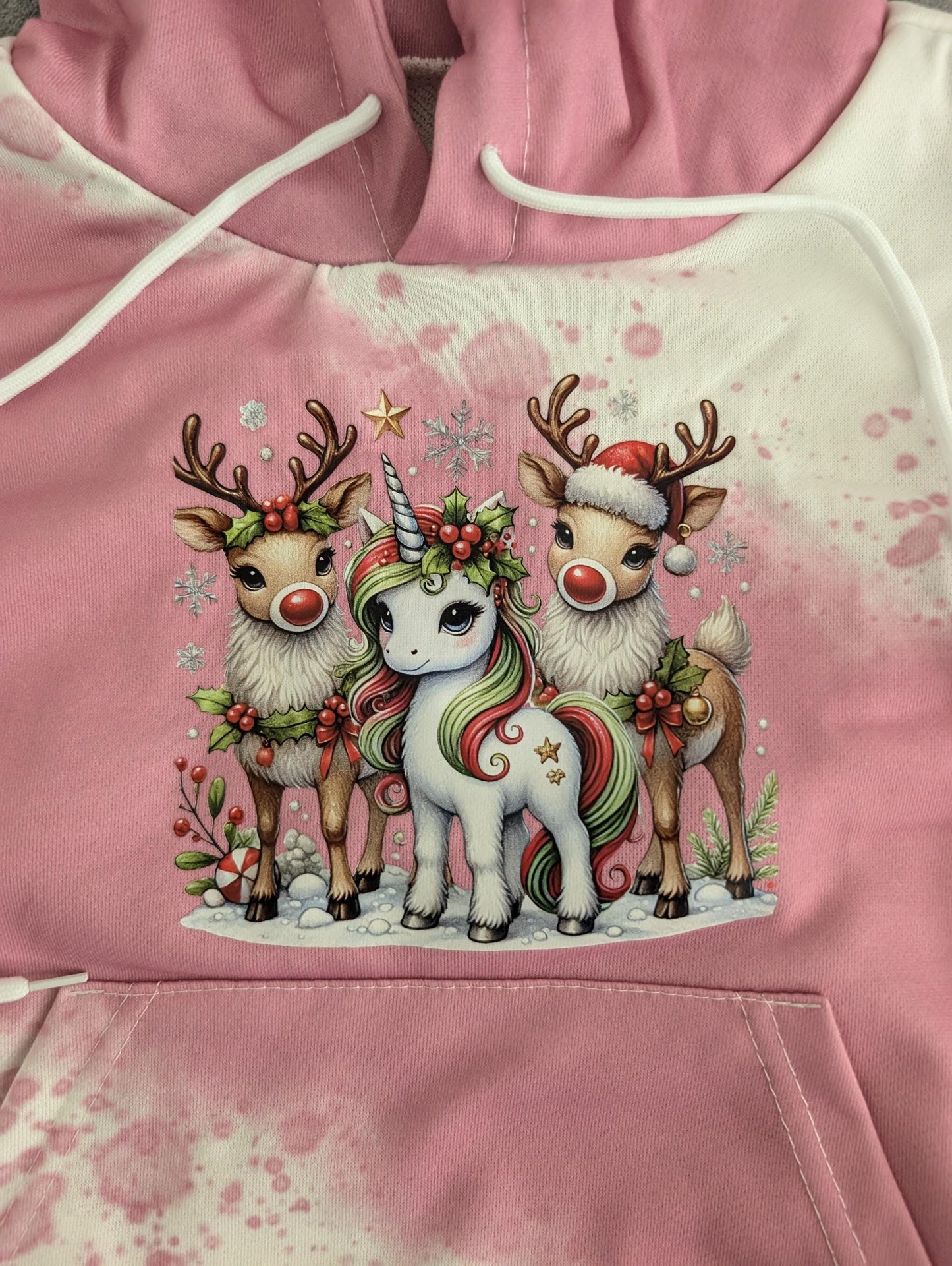 Pink Christmas Unicorn & Reindeer Hoodie – Kids Holiday Pullover