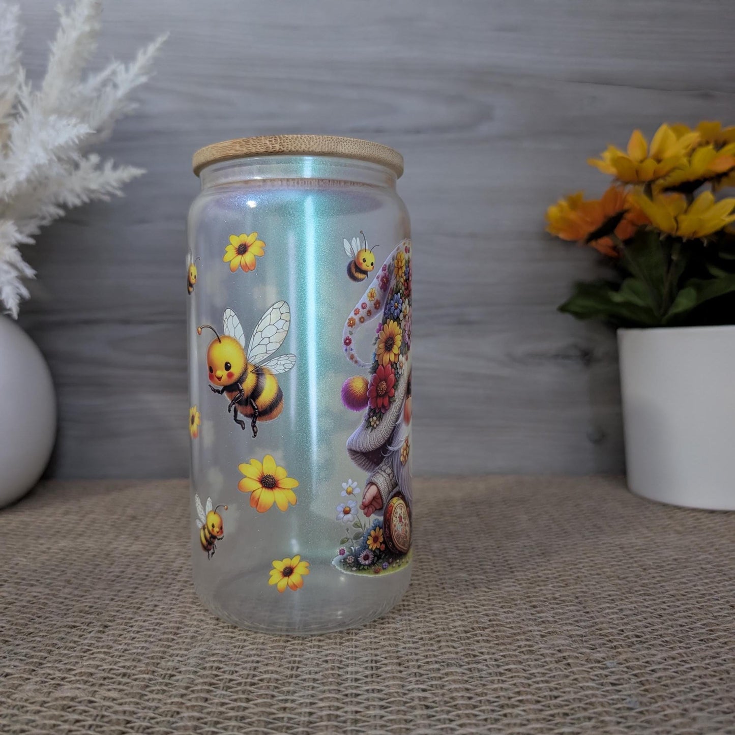 Spring Gnome 16oz Frosted Glass Can