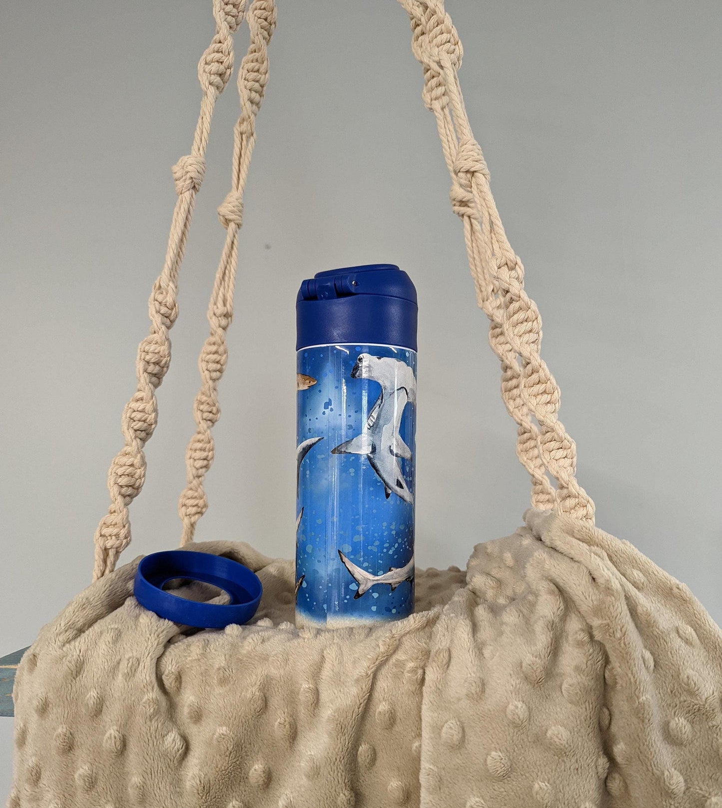 Personalized Kids Pop-Top Tumbler – Ocean Sharks Design with Flip Straw Lid