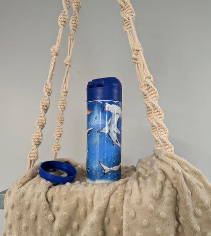 Personalized Kids Pop-Top Tumbler – Ocean Sharks Design with Flip Straw Lid