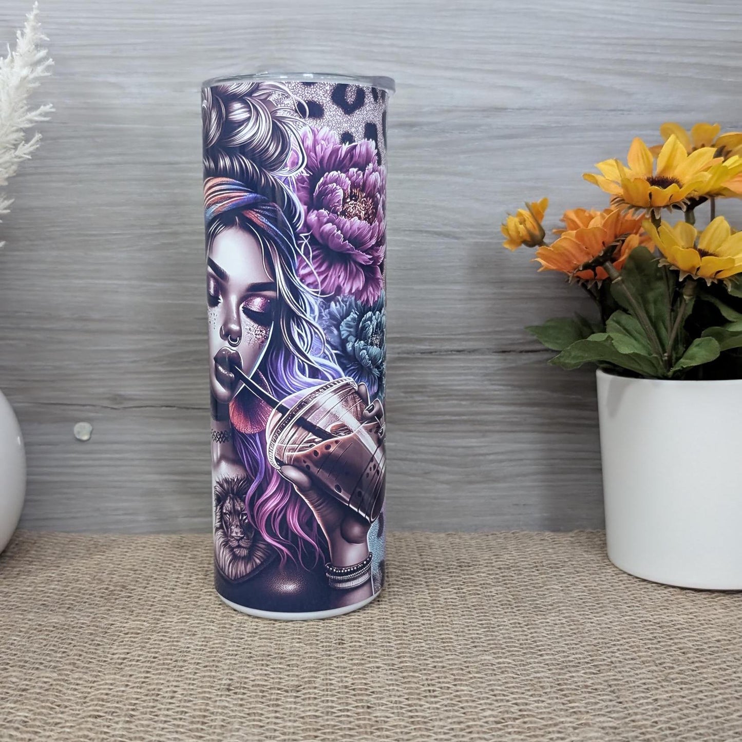 Gothic Glam Girl with Lion Tattoo