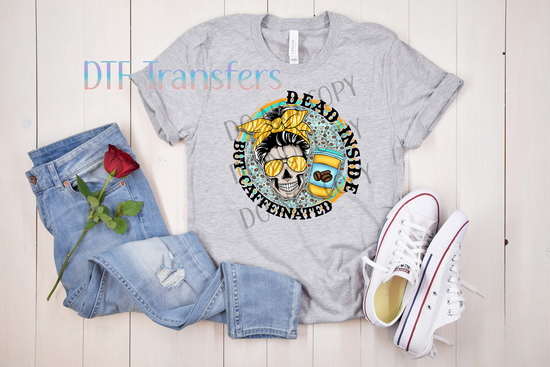 Dead Inside But Caffeinated – Retro Skull Coffee DTF Transfer
