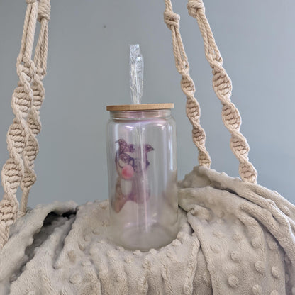 Leopard Bow Bubblegum Sloth Glass Can