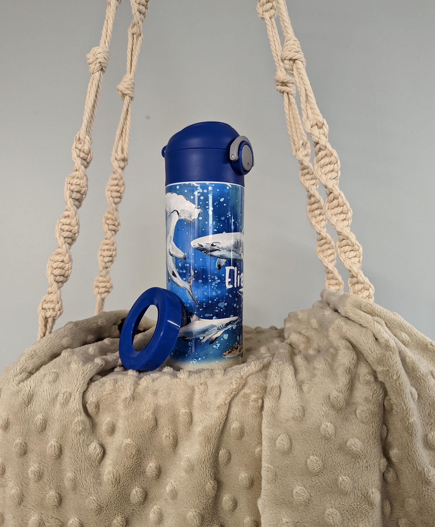 Personalized Kids Pop-Top Tumbler – Ocean Sharks Design with Flip Straw Lid