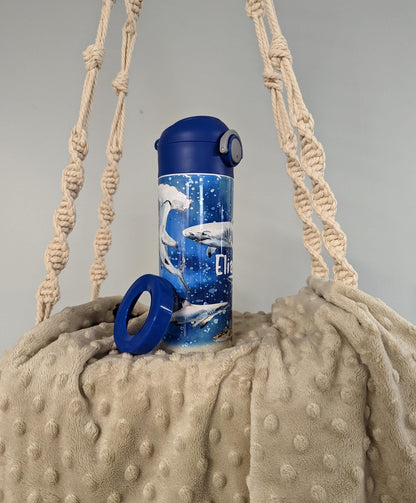 Personalized Kids Pop-Top Tumbler – Ocean Sharks Design with Flip Straw Lid