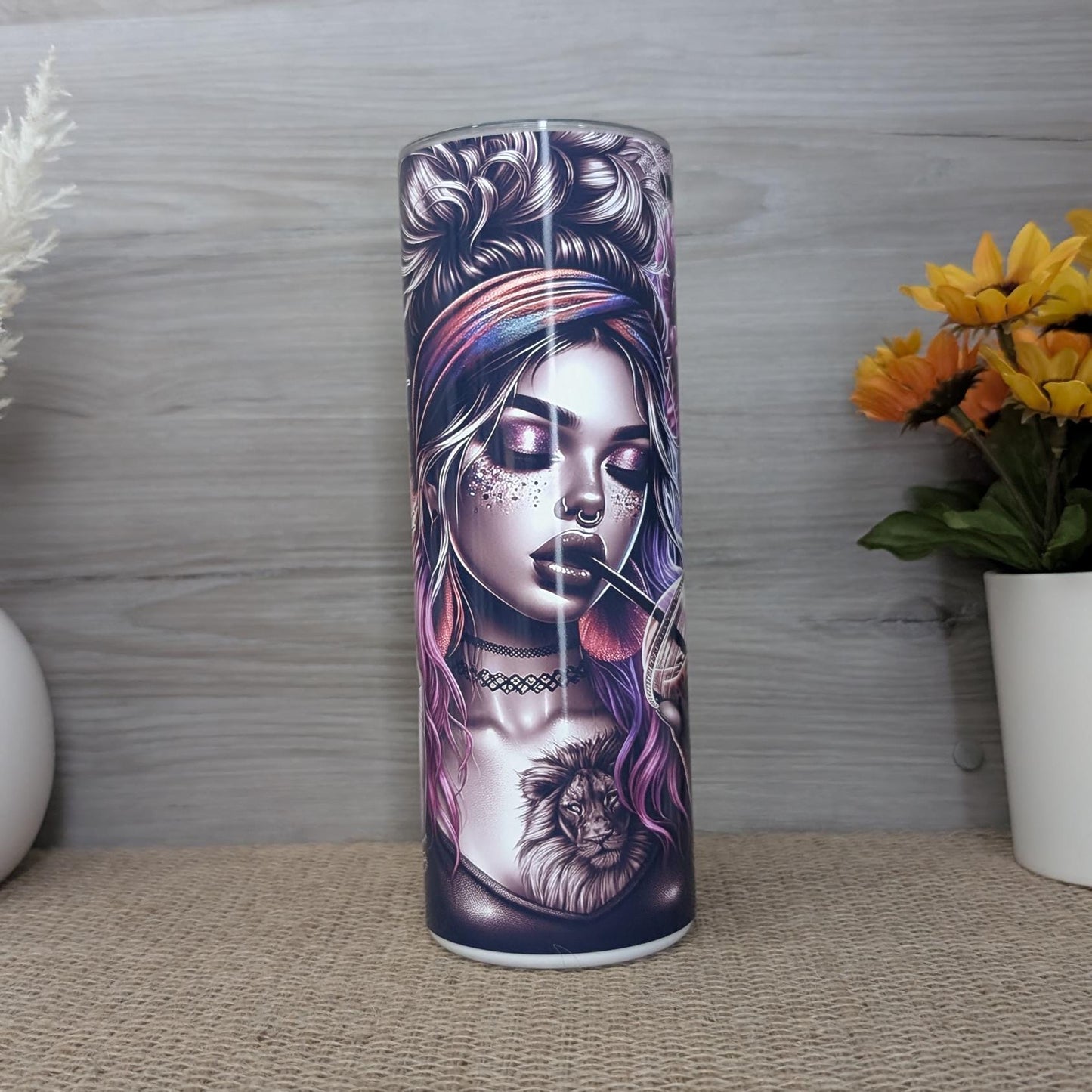 Gothic Glam Girl with Lion Tattoo