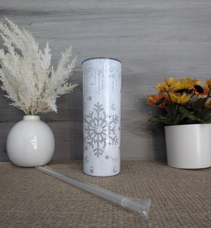Silver Glitter Snowflake Tumbler