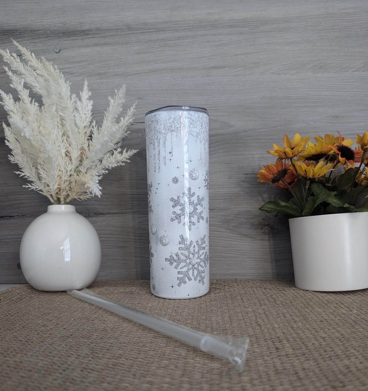 Silver Glitter Snowflake Tumbler