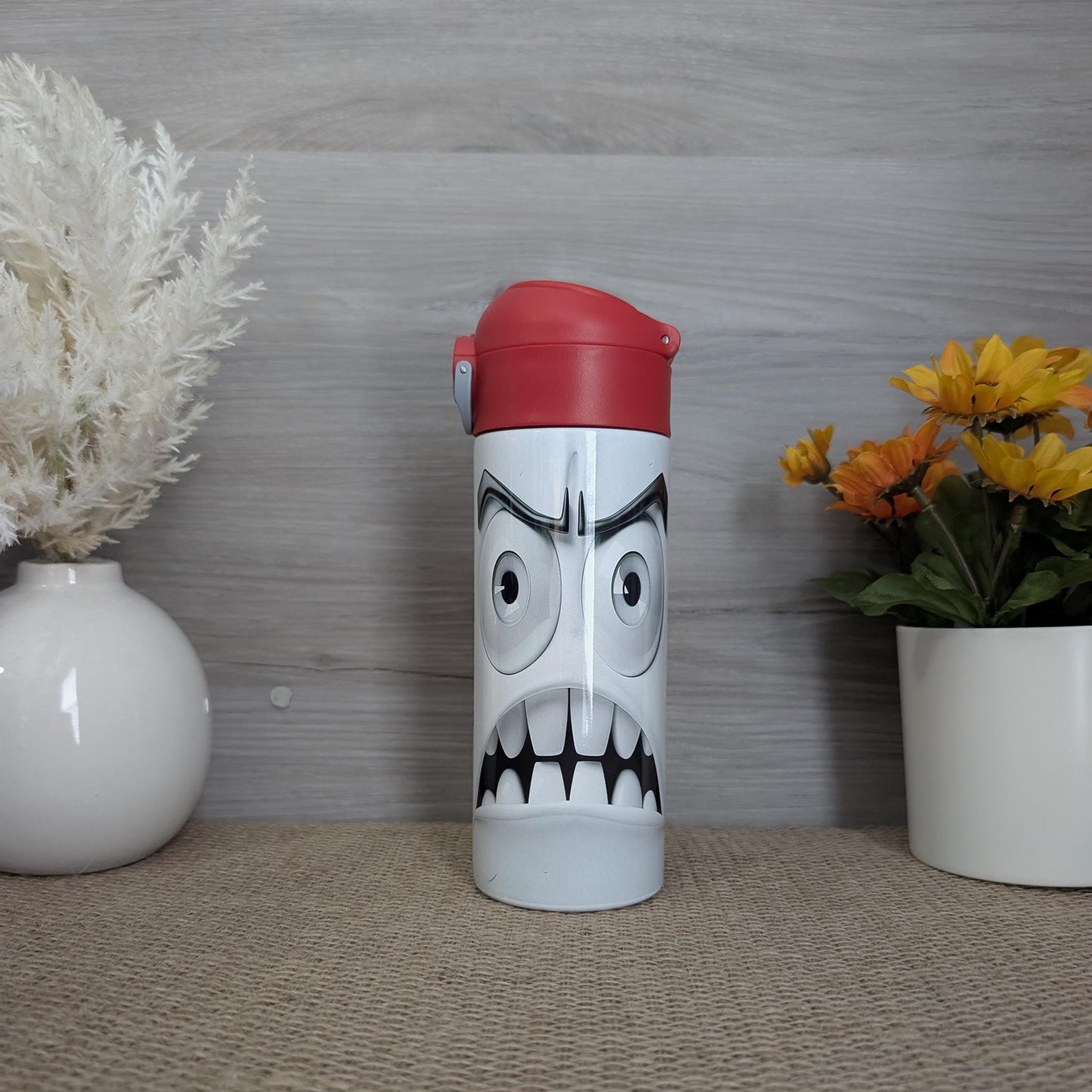 12oz Pop Top Kids Tumbler – Angry Cartoon Face Design