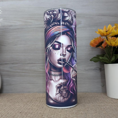 Gothic Glam Girl with Lion Tattoo