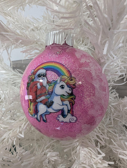 Santa Riding a Unicorn Ornament