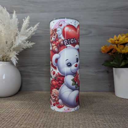 Personalized Teddy Bear Couple 20oz Skinny Tumbler