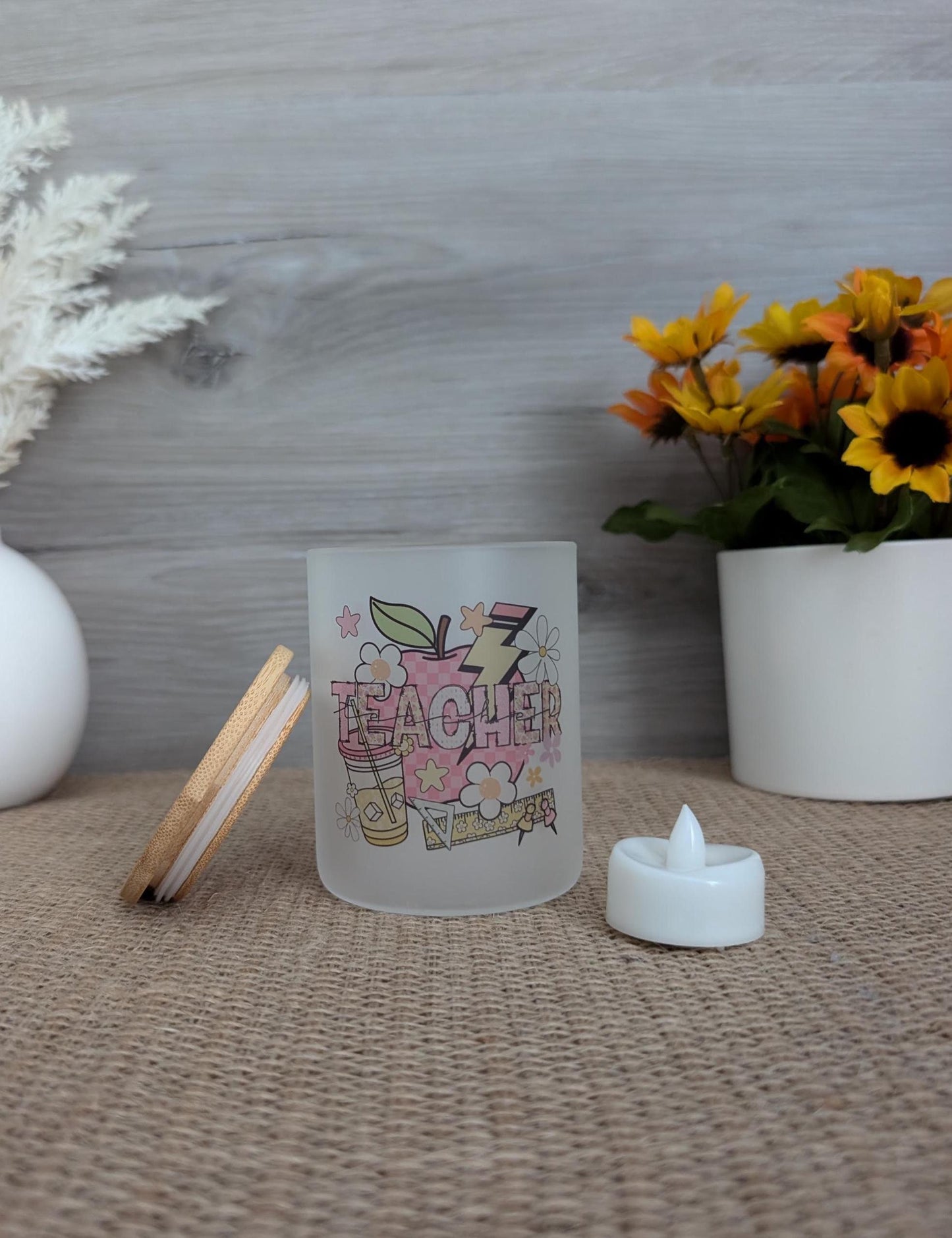Teacher Frosted Glass Candle Holder | LED Tea Light Included