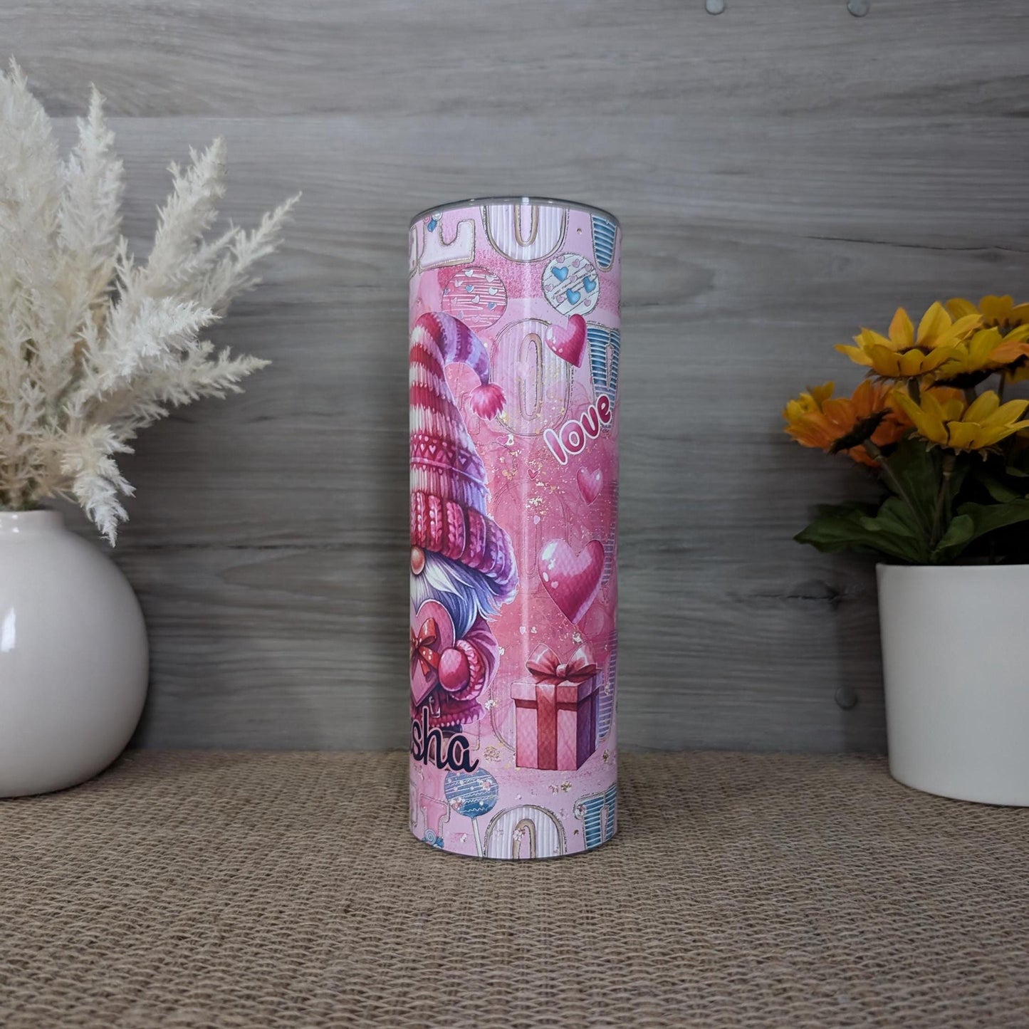 Personalized Valentine Gnome 20oz Skinny Tumbler