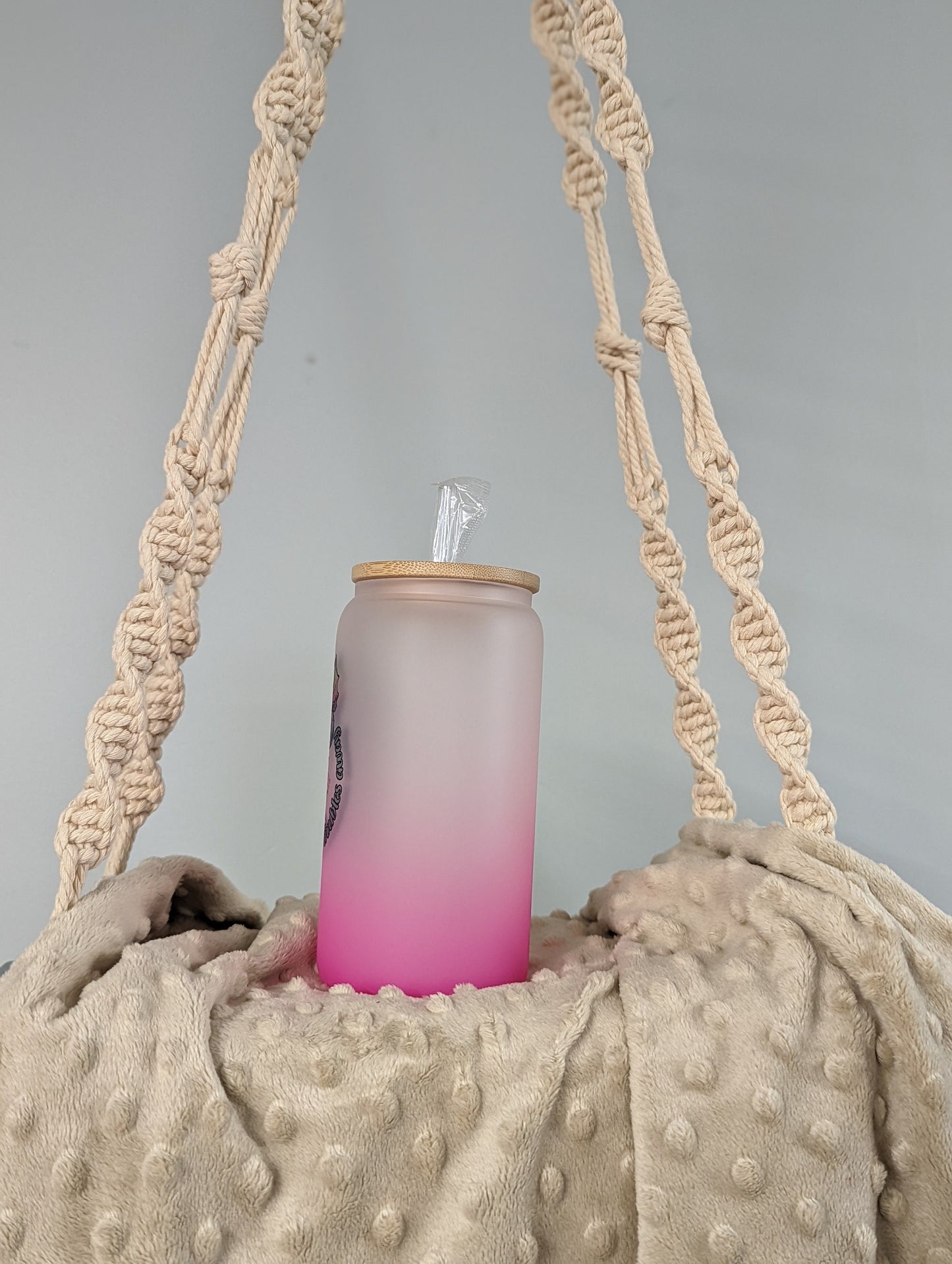 Pink Frosted Dragon Glass Cup – 16oz – “Rockin’ & Rollin’”