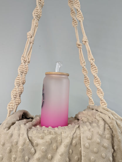 Pink Frosted Dragon Glass Cup – 16oz – “Rockin’ & Rollin’”