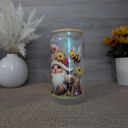 Spring Gnome 16oz Frosted Glass Can