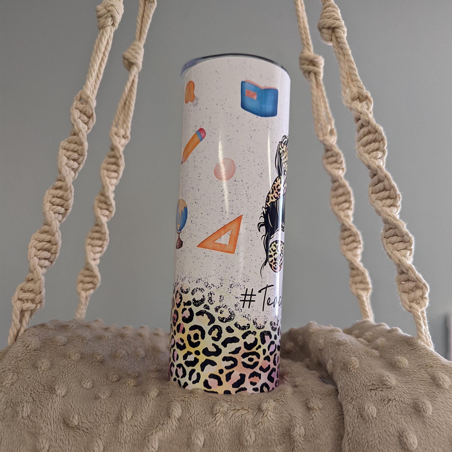 #TeacherLife Leopard Print 20oz Skinny Tumbler
