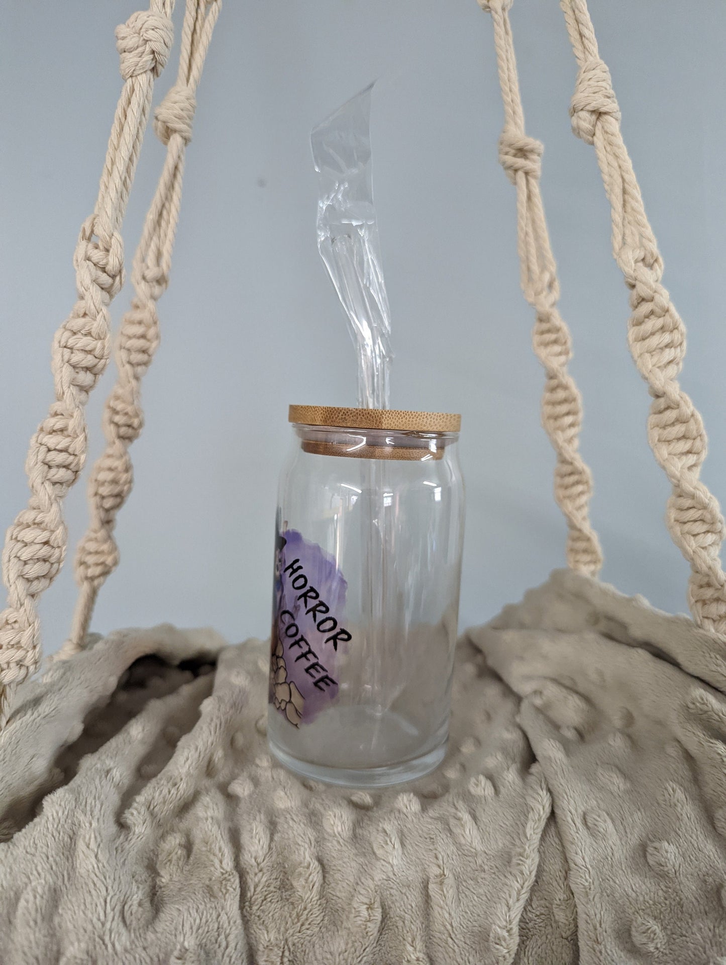 “Horror Coffee” Glass Cup – 16oz – Witchy Skeleton Iced Coffee Cup