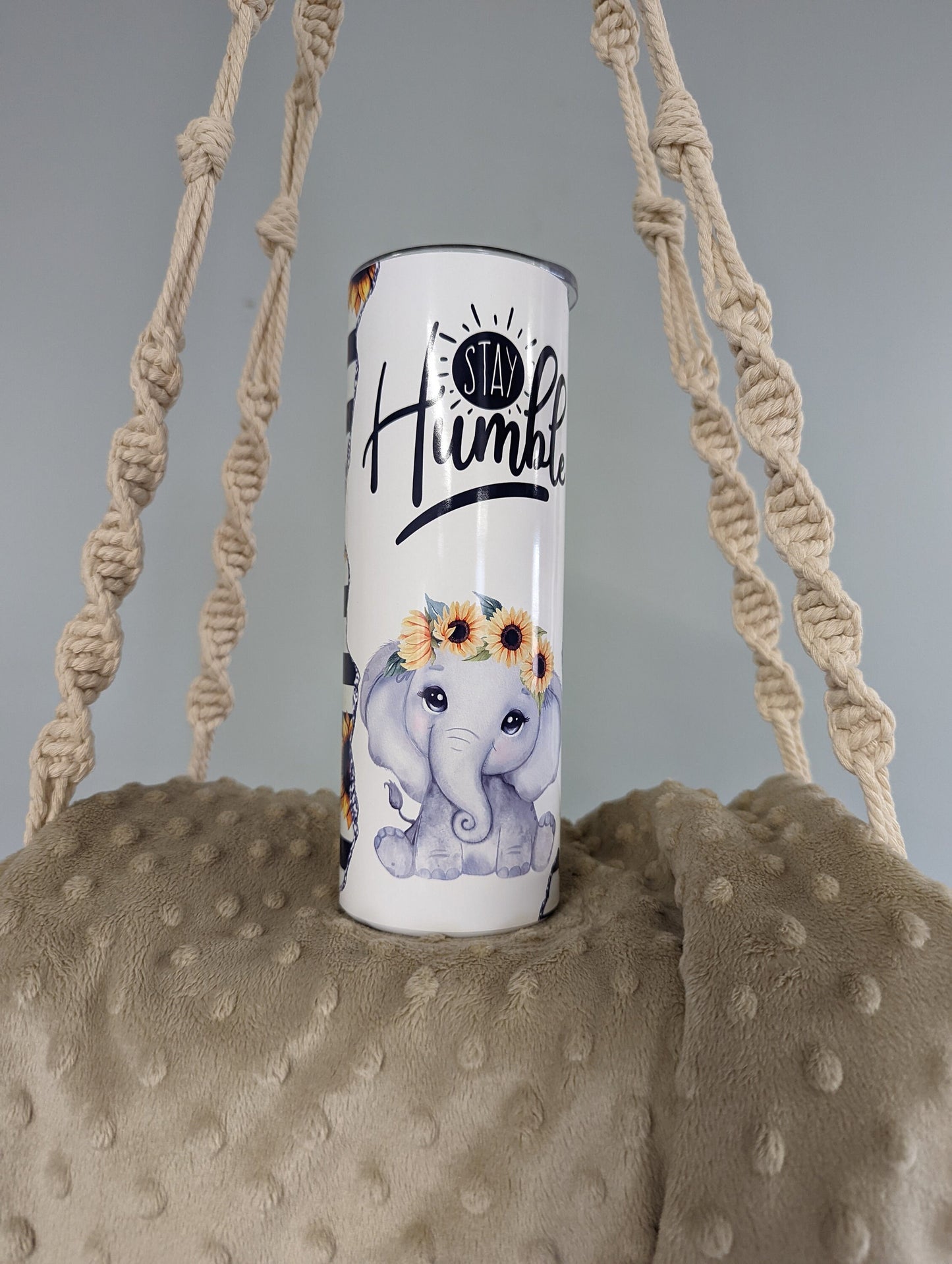 Stay Humble Sunflower Elephant Tumbler – 20oz Skinny Stainless Steel Cup