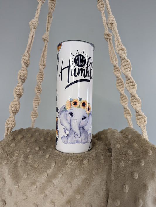 Stay Humble Sunflower Elephant Tumbler – 20oz Skinny Stainless Steel Cup
