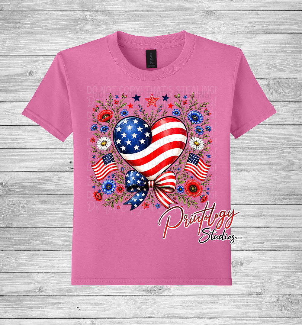 Patriotic Heart & Bow T-Shirt