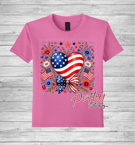 Youth Patriotic Heart & Bow T-Shirt