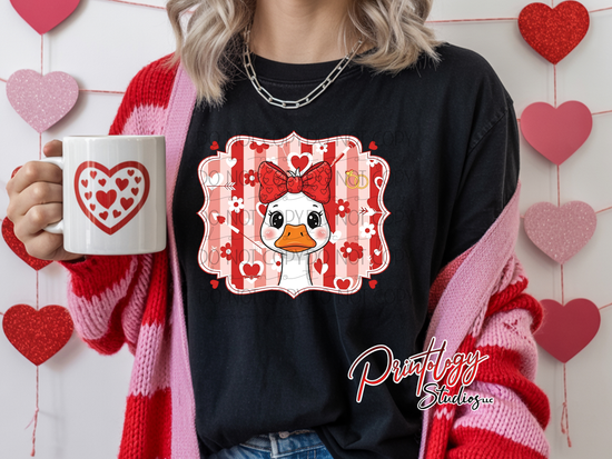 Valentine Goose with Bow DTF Transfer