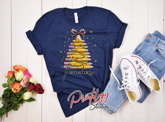 Teacher Pencil Christmas Tree Transfer
