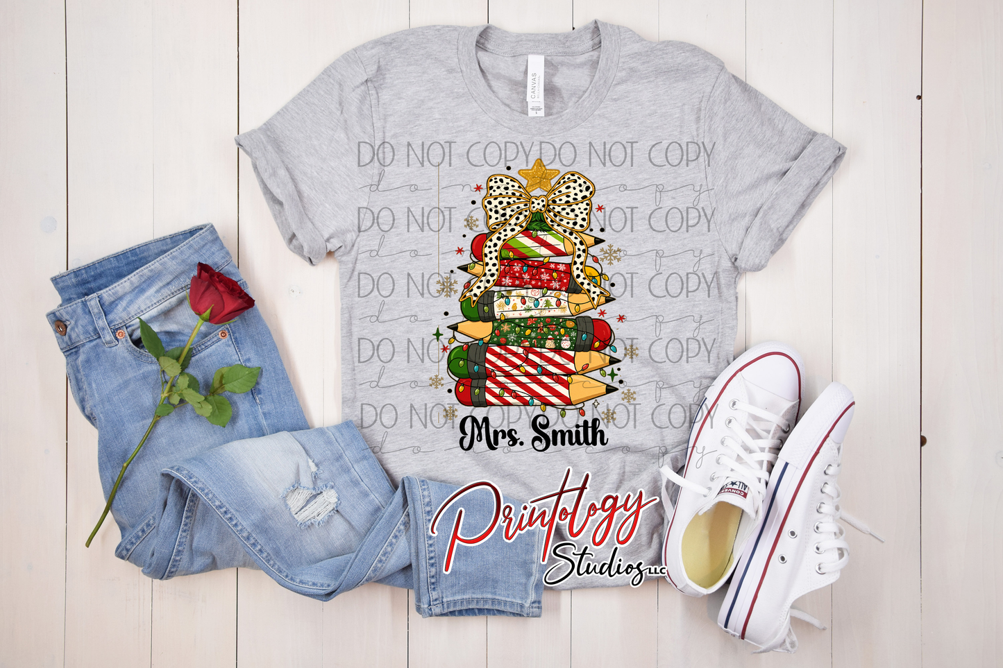 Personalized Teacher Pencil Christmas Tree – DTF Transfer