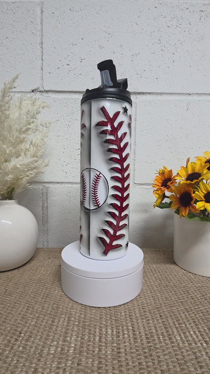 20oz Baseball Floral Water Bottle Tumbler