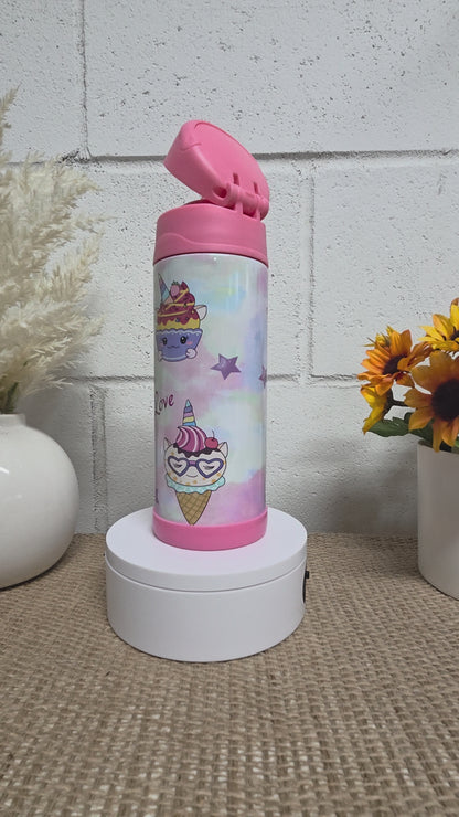 Personalized Kids Pop-Top Tumbler – Unicorn Cake Design with Straw Lid