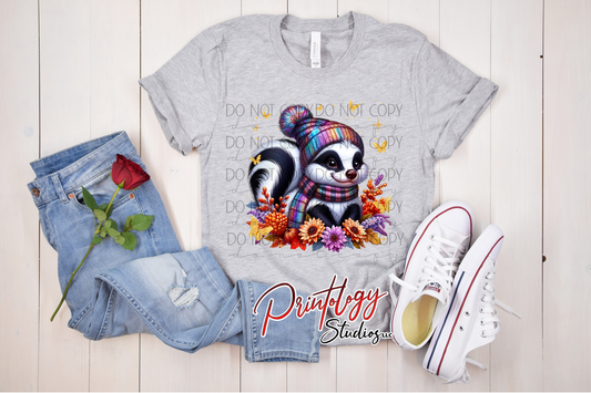 Cozy Fall Skunk DTF Transfer – Autumn Animal Shirt Design