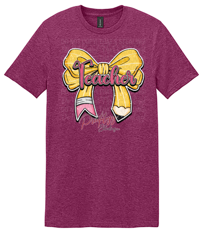Teacher Coquette Bow T-Shirt | Cute Pencil Bow Teacher Tee