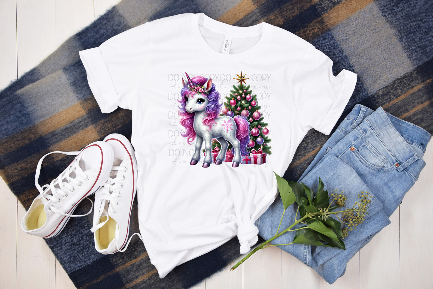 Pink & Purple Christmas Unicorn DTF Transfer