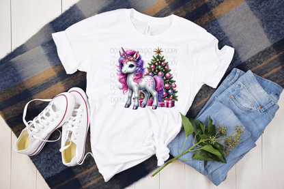 Pink & Purple Christmas Unicorn DTF Transfer