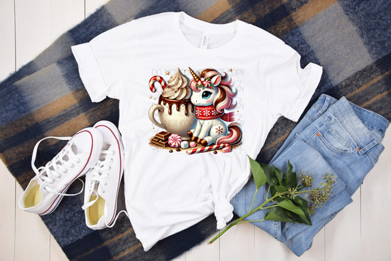 Holiday Unicorn with Hot Cocoa DTF Transfer